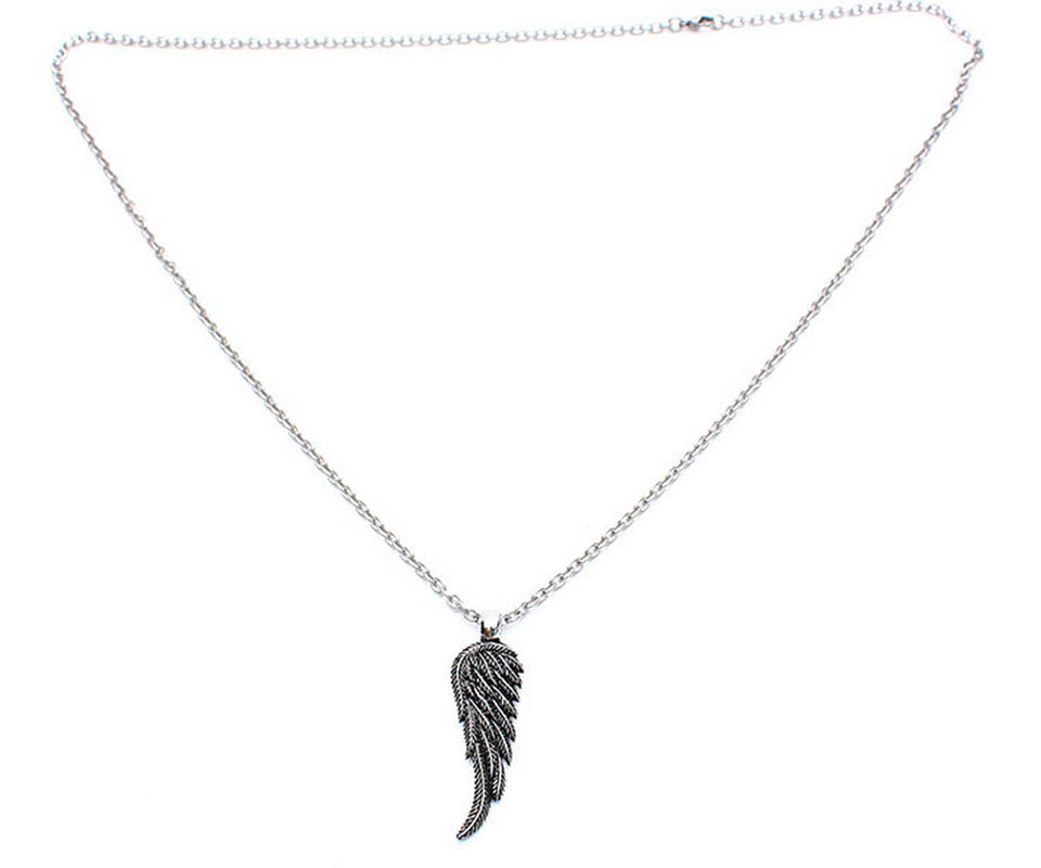 14K White Gold Cherub Guardian Angel Necklace (L)