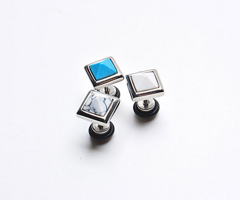 Men's Marble Style Pyramid Stud Earrings 8mm