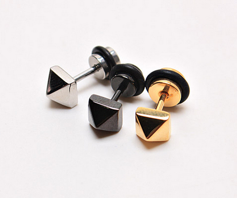 Men's Mini Pyramid Stud Earrings 6mm