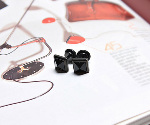 Men's Onyx Black Square Stud Earrings 9mm