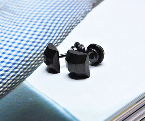 Men's Rectangle Cut Stud Earrings 8mm