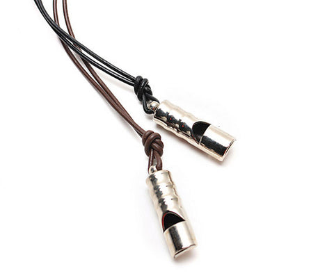 Men's Stainless Steel Whistle Leather Necklace