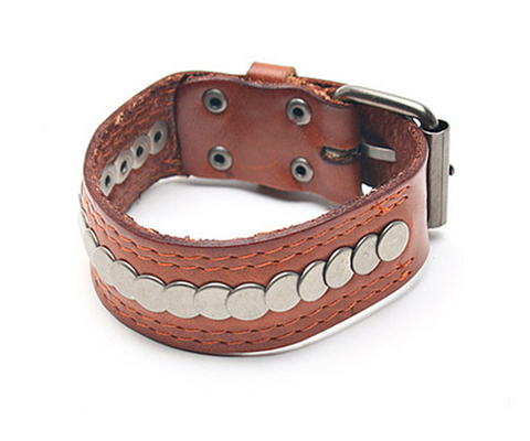 Men's Vintage Leather Stud Bracelet