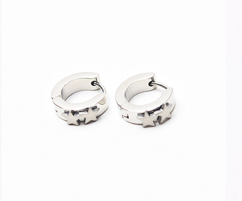 Two Star Stainless Steel Hoop Earrings For Men 4mm